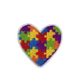 Autism Awareness Heart Embroidery Patch Iron on or Sew on Jigsaw Puzzle Love