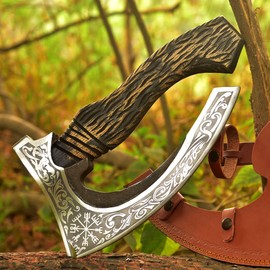 Viking Pizza Cutter Hand Forged Viking Hatchet Mini Axe | Pizza Cutter with Leather Sheath | Carbon Steel Slicer Chef Viking Axe | Premium Pizza Oven Accessories |for Camping, Hunting & Gifts for Men