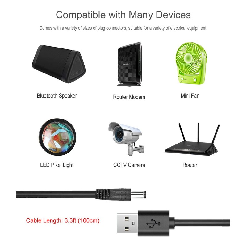 Lantisri 5V DC Power Cable, USB to DC 5.5x2.1mm Plug