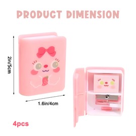 4PCS Cute Pencil Sharpeners with Erasers for Kids, Manual Sharpener with Container, Mini Multicolor Rubber and Sharpener Combo for School, Office, Home, Makeup, Lip or Eye Pencil Use