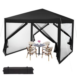 GarveeLife 10x10 Canopy Tent, Heavy Duty Pop Up Canopy with Mosquito Netting, Waterproof Easy Up Screen Shelter with Wheeled Bag, Outdoor Instant Sun Shade for Parties, Camping, Events, Black