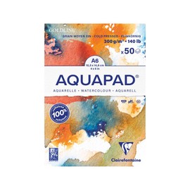 Clairefontaine Goldline Aquapad - 50 Sheets of Watercolour Paper Medium Grain A6 10.5 x 14.8 cm 300 g White Ref 975620C
