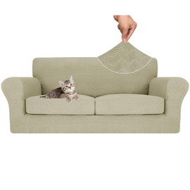 MAXIJIN 3 Piece Couch Covers for 2 Cushion Couch Sofa Cover, Stretch Loveseat Sofa Slipcovers for Sofas with 2 Large Cushions, Thick Dogs Pet Furniture Covers (71"-91", Khaki)