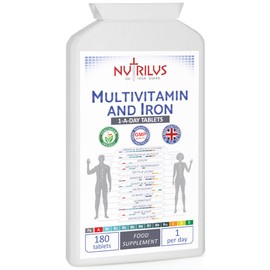 Multivitamin with Iron 180 Daily Tablets - High Strength Supplement - Vitamins A B C D E & Iron - Immune, Energy, Nervous System