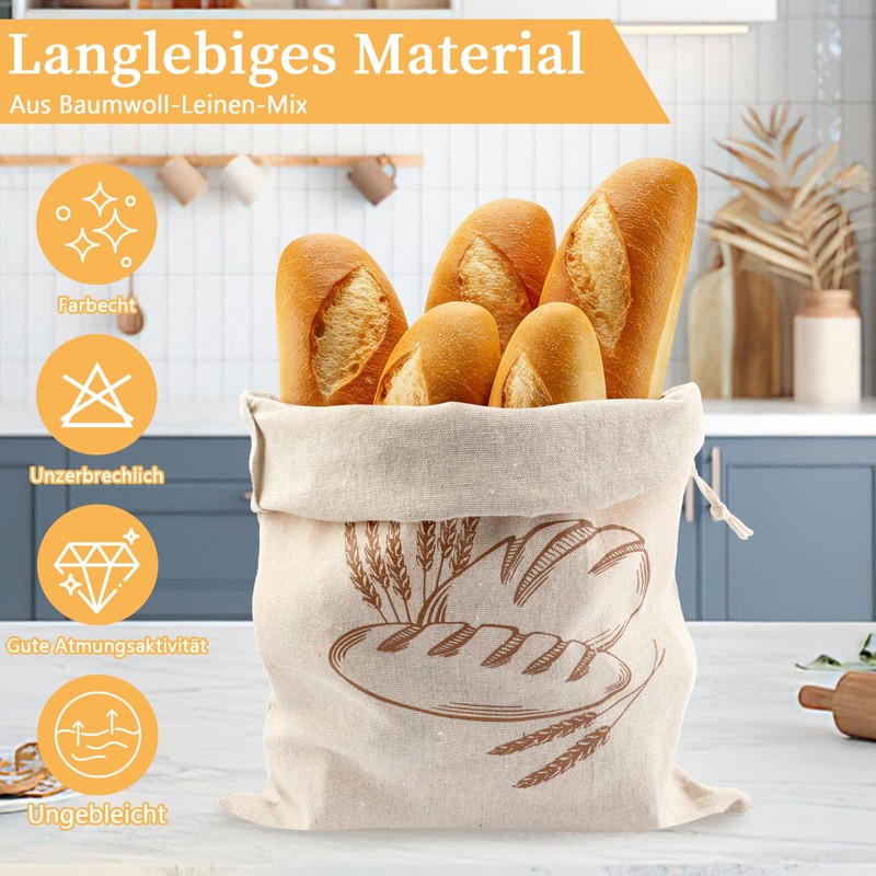 4 sacchetti per pane in lino, con coulisse, 30 x
