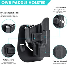 Taurus PT111 G2 G2C G3 G3C OWB Holster, Tactical Polymer Paddle Belt Holster Fit for Taurus Millennium G2 PT111 PT132 PT138 PT140 PT145 PT745(Not Pro) with Adjustable Cant, RH