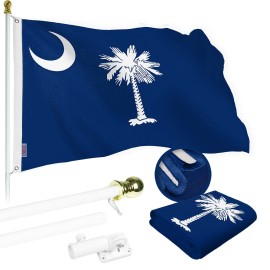 UD_G128 Combo Pack: 5 Ft Tangle Free Spinning Flagpole (White) & South Carolina Flag 2.5x4 Ft Embroidered 220GSM Spun Polyester,