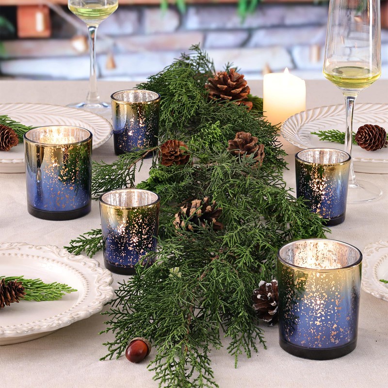 Volens 12pcs Assorted Navy Votive Candle Holders, Large Speckles Mercury