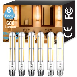 Vinaco 7.3 Inch E26 T10 Tube Bulb Dimmable, 6 Pack T10 Tubular Bulb LED 6W Equal. 60W Warm White 2700k, Clear Glass T10/T30 LED Edison Bulb for Sconce, Floor Lamp, Tall Island Pendant Lamp