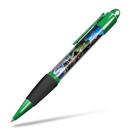 1x Green Ballpoint Pen (Photo Insert) - Vintage Green Tractor Farmer Farm - Soft Feel Finger Grip, Black Ink #24621
