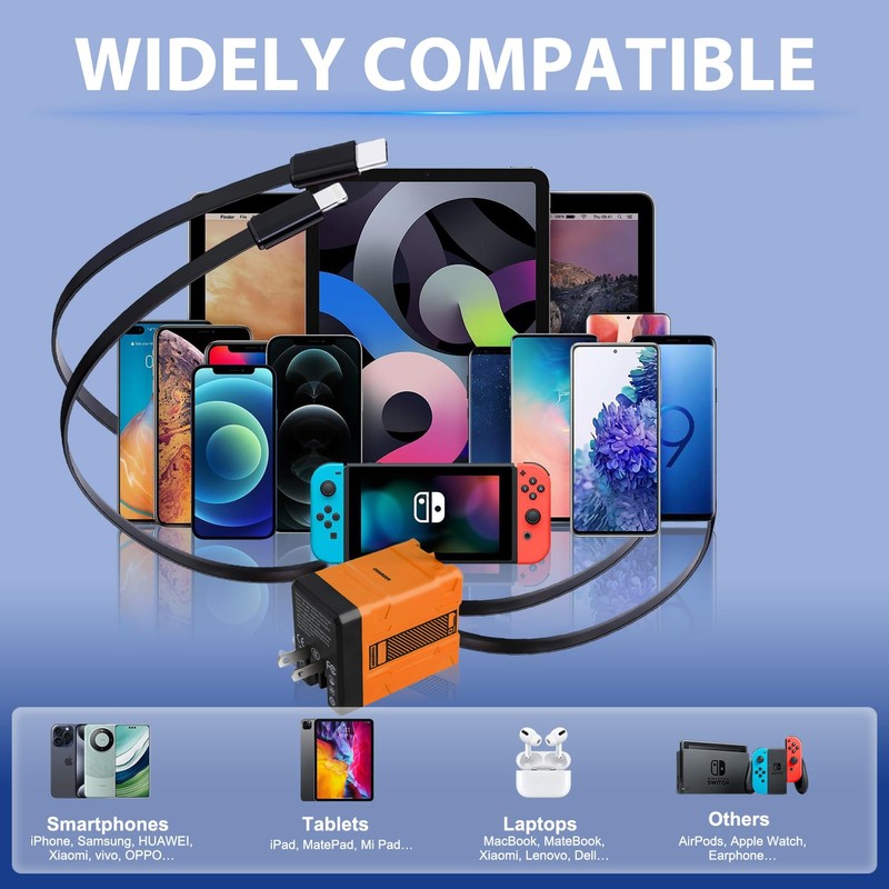 2-in-1 Compatible with 120w Fast Charger, 2025 New Retractable Wall