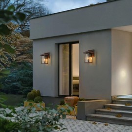 Smeike Outdoor Wall Sconce, Outside Porch Light Fixtures, Anti-Rust Exterior Wall Lights in Brown Finish with Clear Glass for Garage Doorway Entryway, 2 Pack