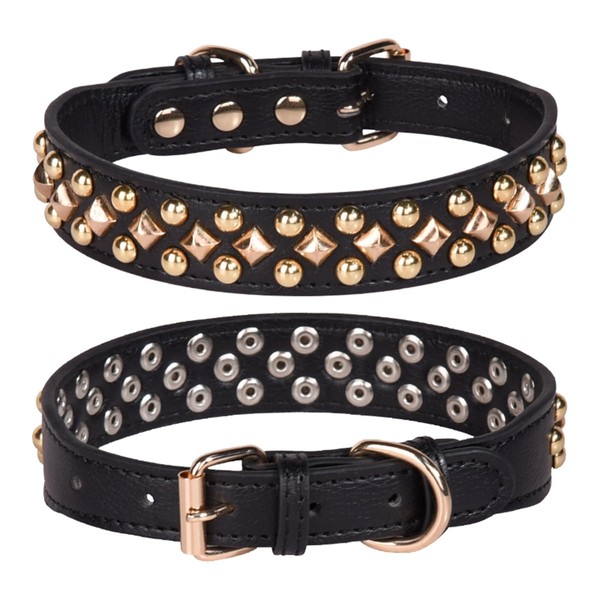 Pimaodog Spiked Studded Dog Collar, Adjustable Soft Leather Puppy Collar