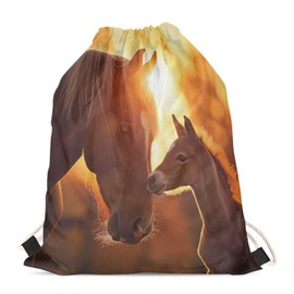 COEQINE Horses Drawstring Backpack For Teen Girls 10-12 Fashion Animal Drawstring Bookbag Lightweight Daypack,Orange