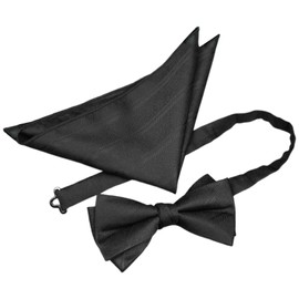 Men's Solid Color Pre-tied Bow Tie, Formal Neck Bow Tie Adjustable Tuxedo Two Layer Black Bow Ties and Pocket Square Set for Suit Wedding Party Graduation or Daily Wear