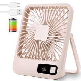 EITVLAGE Small Desk Fan, Portable USB Rechargeable Fan, Tilt Folding Personal Mini Fan with 2000mAh Battery and LCD Display, Strong Wind, Ultra Quiet, 5 Speed Modes for Office, Home, Camping