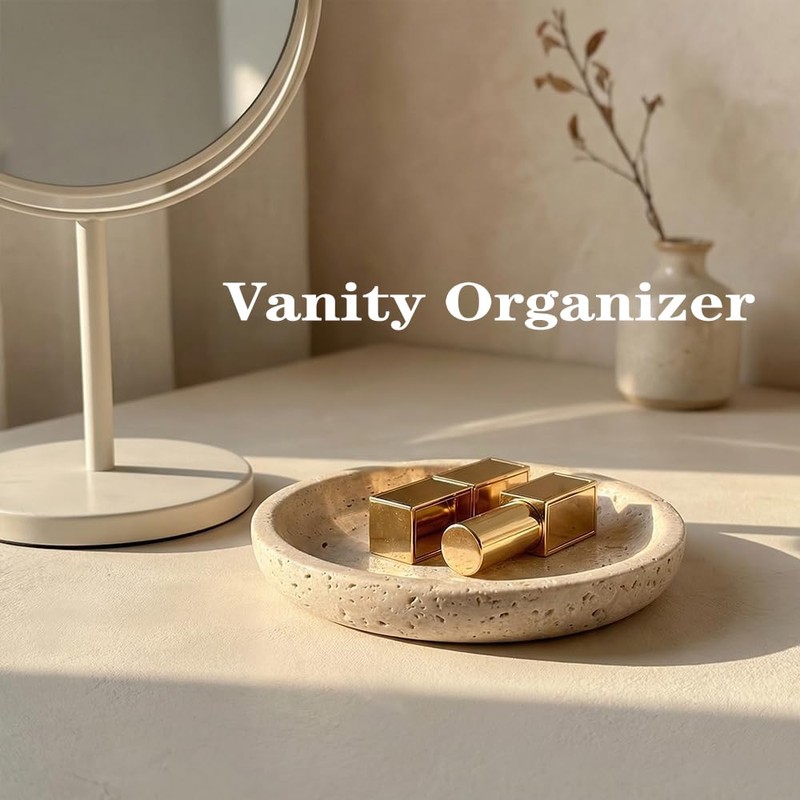 Voxionix Travertine Jewelry Dish, 5.5 Inch Trinket Dish & Jewelry