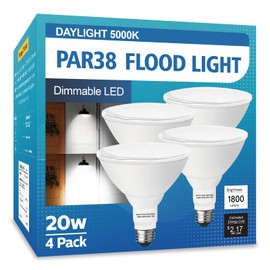 LOXYEE PAR38 LED Outdoor Flood Light Bulbs 4 Pack，Dimmable 20W(200W Equivalent) E26 Base Flood Light Bulbs,5000K Daylight 1800 Lumens LED Flood Light for Outdoor Garden,Garage,Yards