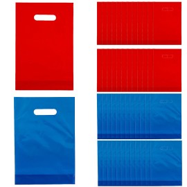 Plastic Goody Bag Kit Red & Blue, 8 1/2" x 12" Bulk 100 Pc