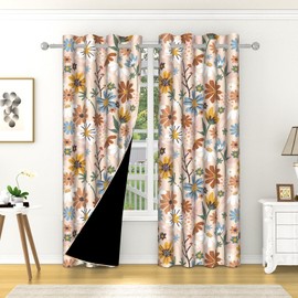 Sillsloso Boho Floral Blackout Curtains Room Darkening Curtains Brown Retro Textured Thermal Drapes Decorative Curtains for Living Room Bedroom, Set of 2 Panels 52x84 inch