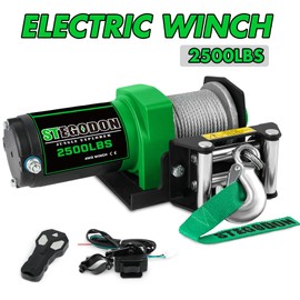 STEGODON 2500 lb. ATV/UTV Electric Winch, 12V Waterproof Steel Cable Winch,Electric Winch with Wired Remote and Wireless Remote for ATV UTV Towing,Boat,Off-Road