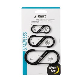 Nite Ize S-Biner - Mosquetones duales, acero inoxidable, unisex, adulto, negro, paquete de 3, tamaños 2, 3, 4