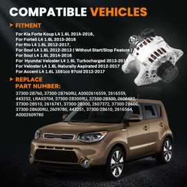 110A High Output Alternator Compatible with Kia Rio Forte Koup Soul L4 1.6L 2012-2017, Hyun-dai Veloster Accent L4 1.6L 2012-2017, 37300-2B760, A0002616559, 443252