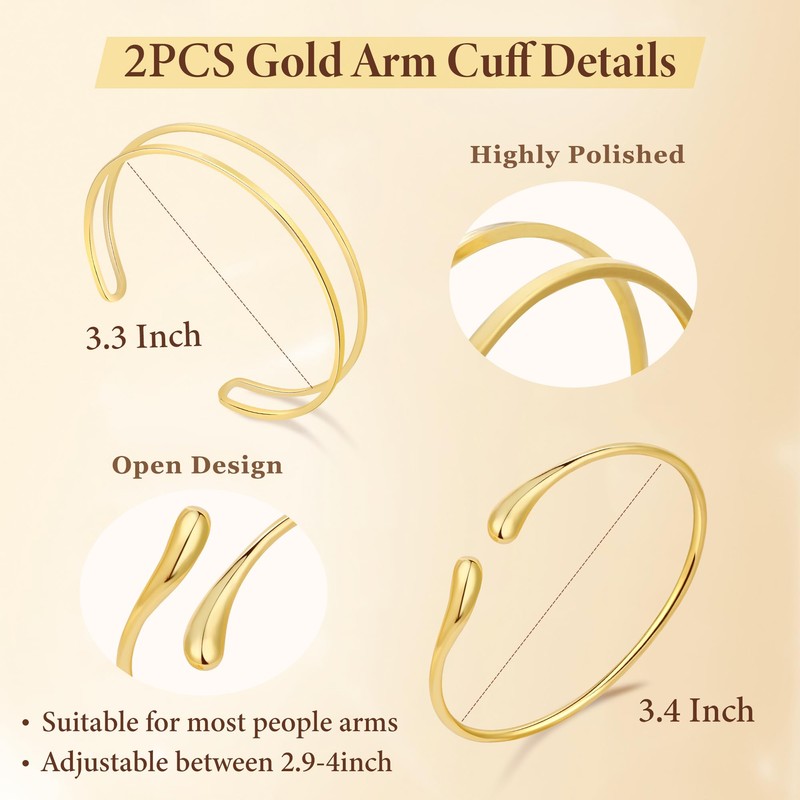 PEALICIOUS 2PCS Gold Arm Cuff for Women, Arm Cuff Gold