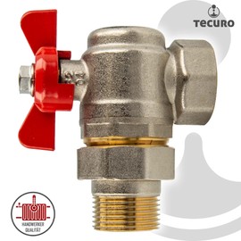 tecuro Angle Ball Valve, G 1 Inch x Internal Thread Rp 1 Inch (DN20) with Wing Handle and Union Fitting, Flat Sealing, Nickel-Plated Brass