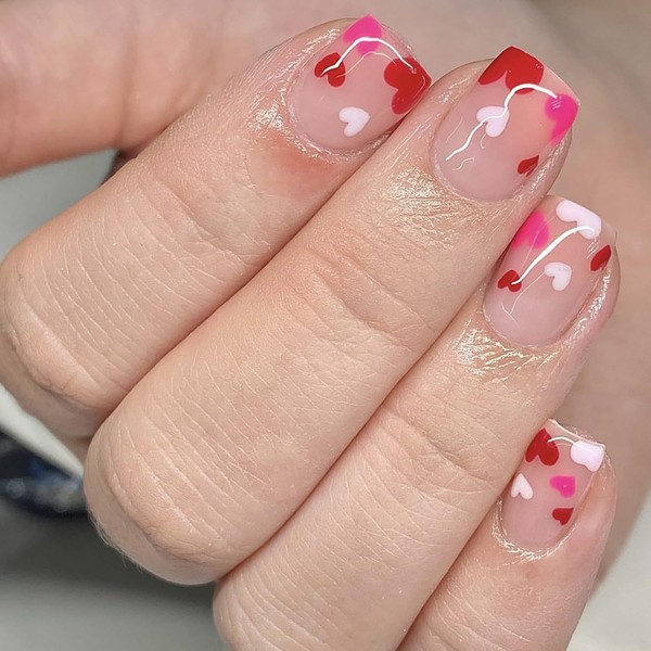 Valentine’s Day Press on Nails Short Square Fake Nails Acrylic