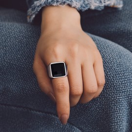 Bandmax Men's Signet Ring Stainless Steel Band Ring with Stone Black/Blue Zirconia Ring 15 mm Wide Accessories Men's Jewellery Sizes 54 mm to 72 mm Available