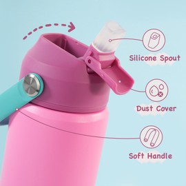 Nalupatio 12oz Stainless Steel Insulated Water Bottle with Leak-proof Cup and Straws, BPA Free, Pink