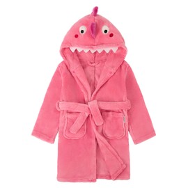 LOLANTA Kids Fleece Dressing Gown Dinosaur Plush Hooded Bathrobe, Rosered Dinosaur,M (3-5 Years)