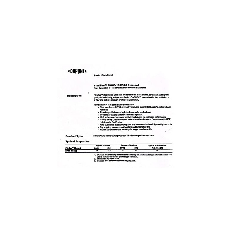 FilmTec, BW60-1812-75 75 gpd TFC Membrane for Undersink Reverse Osmosis