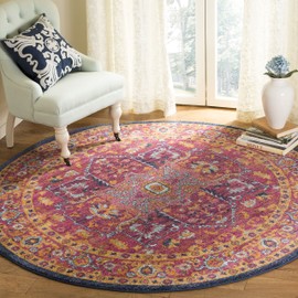 SAFAVIEH Evoke Collection EVK275C Oriental Medallion Distressed Non-Shedding Dining Room Entryway Foyer Living Room Bedroom Area Rug, 5'1" x 5'1" Round, Blue / Orange