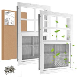 JONRIOX 12" W x 18" H Shed Window,Sliding Window, Aluminum White Flush Mount with Tempered Glass and Stainless Steel Screen, Playhouse Window, Chicken Coop Window, Household Window.(White 2 Pack)