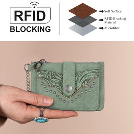 Montana West Small Women's Wallet Slim Credit Card Holder with RFID Lining Minimalist Card Cases & Money Organizers Slim Keychain Wallet with Western Studded and Zipper Coin Pocket