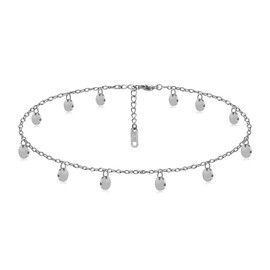 Kim Johanson Stainless Steel Women's Anklet Various Models in Silver, Anklet with Balls, Coins and Zirconia, Anklet Rustproof and Waterproof, Women's Boho Jewellery, Adjustable Including Jewellery