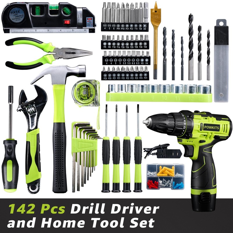 POWKITS Cordless Drill Tool Set: 12V Power Drill Tool Kit