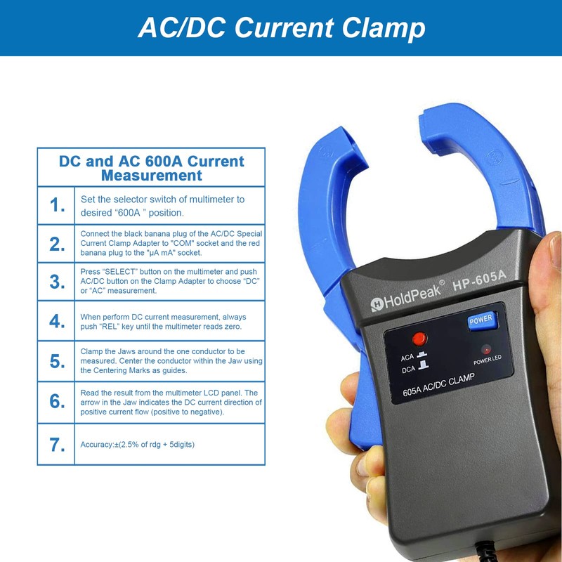 HOLDPEAK HP-605A - Probador de sonda de abrazadera de corriente