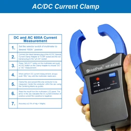 HOLDPEAK HP-605A - Probador de sonda de abrazadera de corriente CA/CC 600A, adaptador de abrazadera de multímetro digital de mano, medidor de abrazadera de corriente que funciona con multímetro