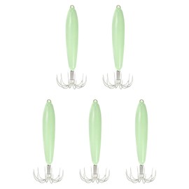 PATIKIL 65g Luminous Squid Jig Hooks, 5 Pcs Cuttlefish Sleeve Saltwater Fishing Lures Bait Jig Glow in Dark with 12 Stainless Steel Needles, Green