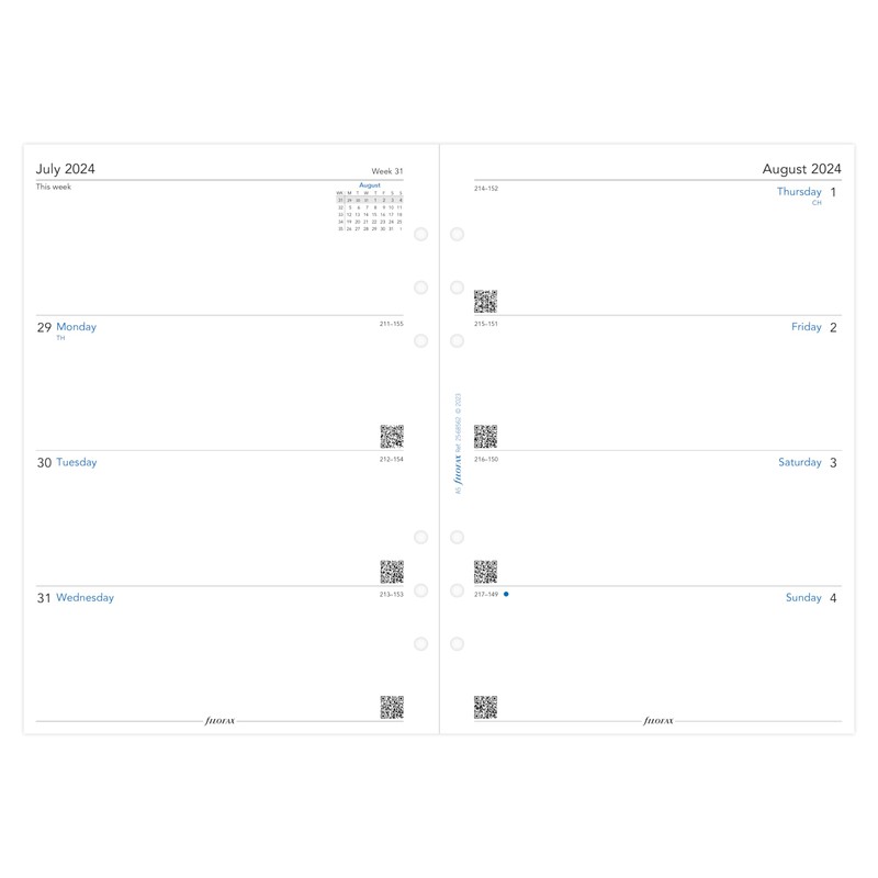 A5 Week on two pages English mid year Aug 24
