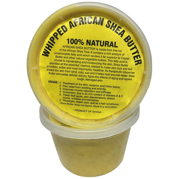 afrikaimports Whipped African Shea Butter, 100% Natural, 16 oz, Yellow