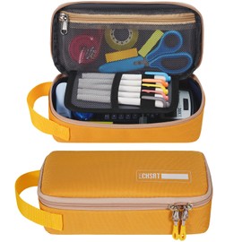 ECHSRT Pencil Case for Men Women, Large Pen Bag for Adults, Portable Pencil Pouch Aesthetic with Handle, Zipper Cases for Office Organizer Yellow Pencil Cases for Girls