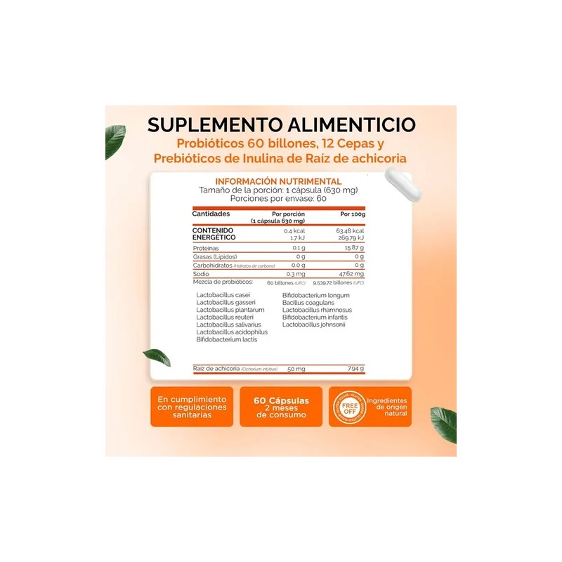 Probioticos Avanzados 60 Billones 12 Cepas + Prebioticos | Digestion
