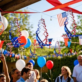 Hausse 6 Pack Patriotic Bird Repellent Spiral Reflectors Mylar Spinner, Hanging American Flags Reflective Bird Deterrent Device for 4th of July Independence Day, Scare Birds Animals Away