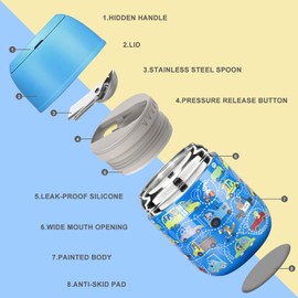 17 oz Insulated Lunch Containers Hot Food Jar, Wide Mouth Lunch Thermo for Kids Adults, Vacuum Stainless Steel Lunch Box With Handle Folding Spoon for School, Office Blue - Car