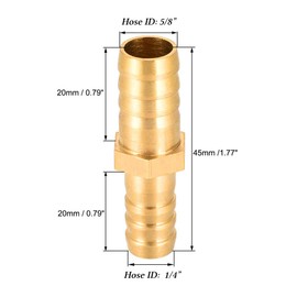 Quickun Brass Hose Barb Reducer 5/8" to 1/4" Barbed Reducer Fitting Reducing Splicer Mender Union Adapter for Air Water Fuel
