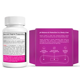 NutraBlast Boric Acid Suppositories 600mg (30 Count) Bundle with Balance Shield Panty Liners (180mm, 20-Pack) | Discharge & Odor-Proof Layers | Charcoal-Infused Bamboo Balancing Core